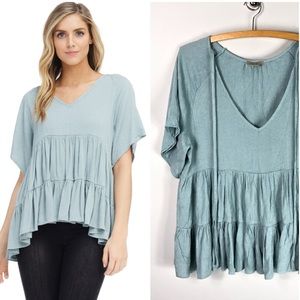 Anama Tiered Blouse Green Ruffle Swing Rayon 906